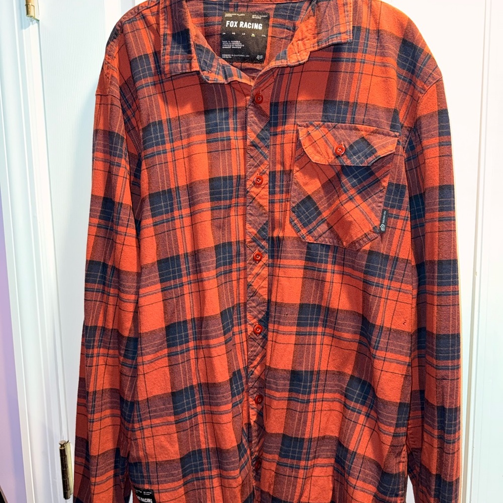 Fox Racing Men's Bold Orange and Black Plaid Shirt